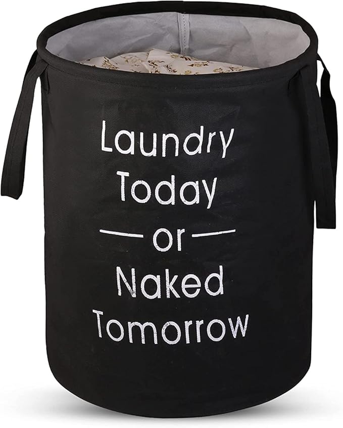 45L Waterproof Laundry Basket – Collapsible Canvas Clothes Hamper with Handles for Toy Storage, Laundry Room, Dorm & Nursery – Black Organizer Bin (8.86x6.1x7.28 in)