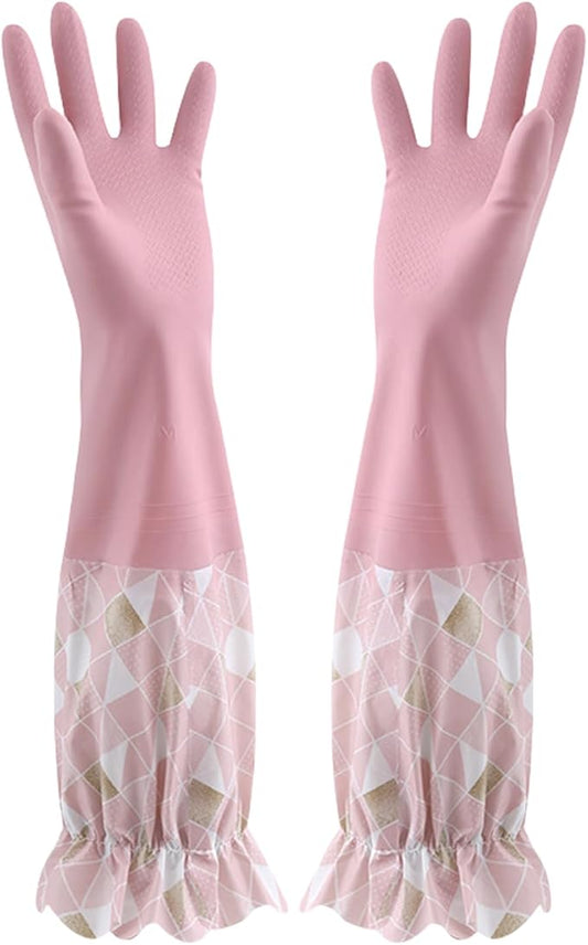 RARITYUS Household Kitchen Cleaning Gloves Waterproof Cotton Lined Dishwashing Non-Slip Long Cuff Gloves