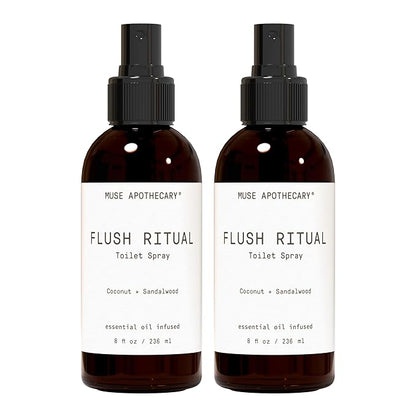 Muse Apothecary Flush Ritual - Aromatic & Refreshing Toilet Spray, Use Before You Go, 8 oz, Infused with Natural Essential Oils - Coconut + Sandalwood, 2 Pack
