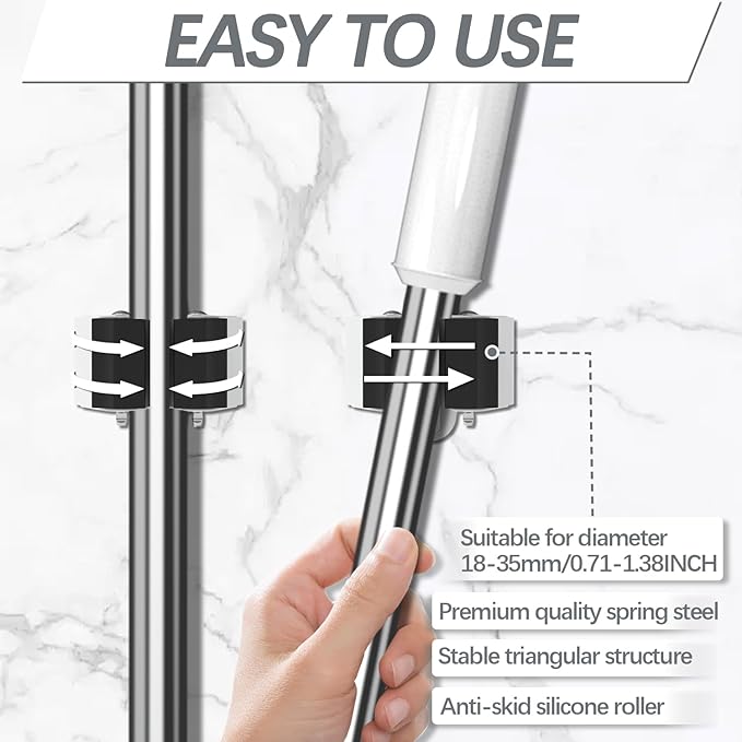 3-H Broom Hanger,Mop and Broom Holder Wall Mount 8pc for Hanging and Organizing Shovel,Rake,Brush,Yard Tools in Kitchen,Laundry Room,Bathroom,House