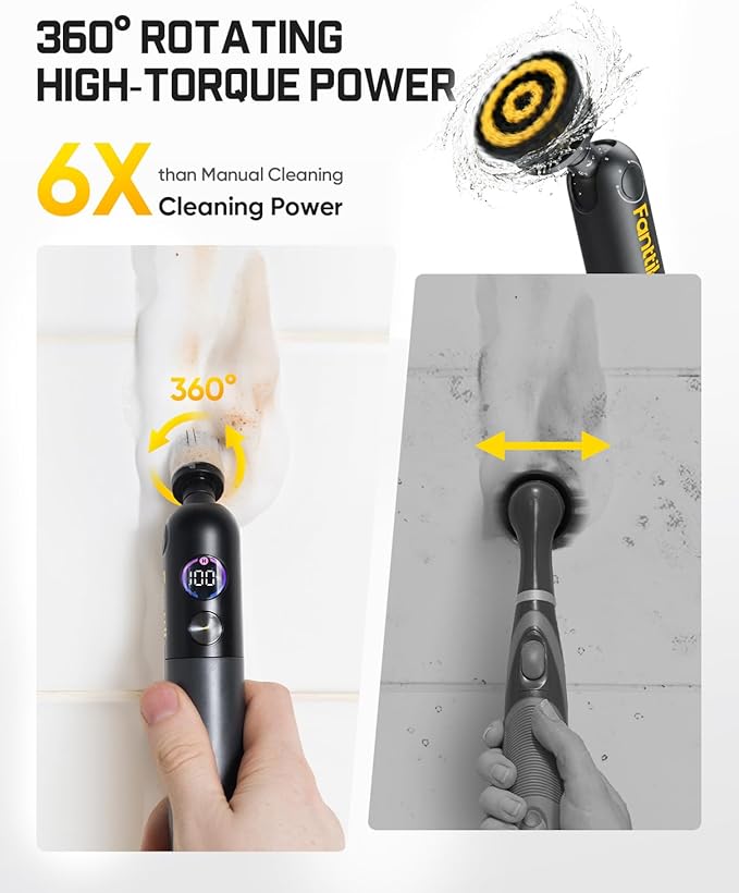 Fanttik Flip G10 Nano HomeCare Cordless Electric Spin Scrubber, 360° High-Torque Rotation, 2-Speed & 3-Angle, IPX7 Waterproof Cleaning Brush with 7 Brush Heads for Grout, Tiles, Sinks, Crevices