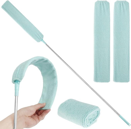 Gap Dust Cleaner Retractable Microfiber Gap Dust Brush Flexible Long Flat Gap Duster with Extendable Pole and Cloth Cover for Sofa Bed Furniture Bottom Ceiling Fan Blinds(Light Green)