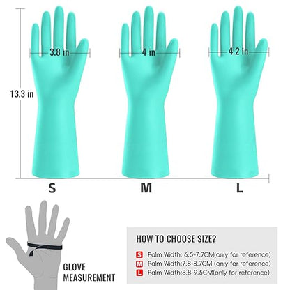 KAQ Reusable Rubber Cleaning Gloves: 4 Pairs Latex Free Non-Slip Household Kitchen Gloves for Washing Dishes
