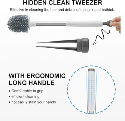 SetSail Silicone Toilet Bowl Brush and Holder Automatic Toilet Brushes for Bathroom with Holder Ventilated Toilet Cleaner Brush for Toilet Scrubber Cleaning, White & Grey (2 Packs)