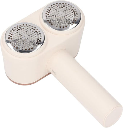Electric Fabric Shaver Electric Lint Remover Fabric Shaver Dual Heads 4 Speeds 12 Blades Rechargeable Large Fuzz Remover for Clothes Couch Furniture Black (Creamy White)