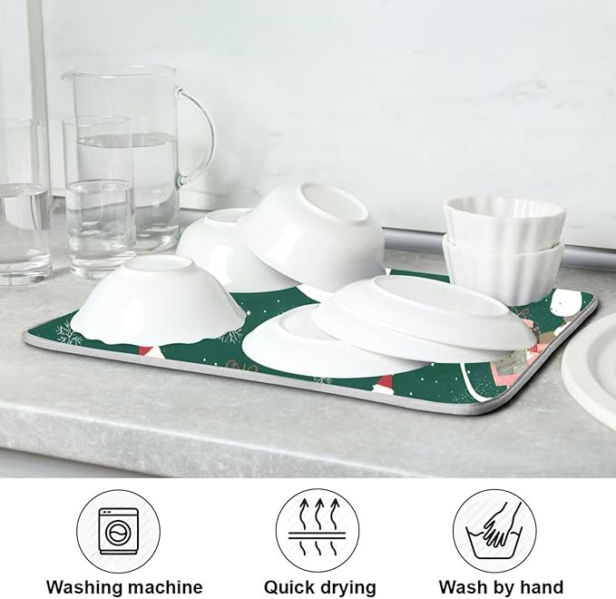 Christmas Geese Pattern Dish Drying Mat for Kitchen Counter Super Absorbent Drying Mat 18x24 inch Large Dish Drying Matts for Countertop Protector Dishes Pad