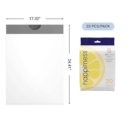 happimess 5.3 Gallon (20L) Drawstring Trash Bags, Lemon Scent, White, Heavy Duty MDPE Liners for Kitchen and Household, Odor Control, Custom Fit 40 Count (2 Packs of 20 Liners) HPM3100B-W-2SET