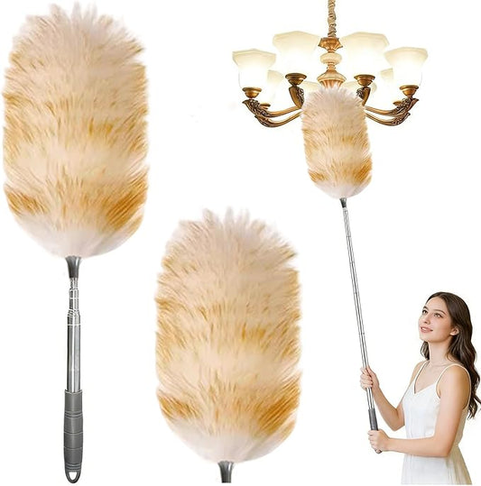 Kaxich Extendable Lambswool Duster 30-55 Inch with Duster Head Replacement, Feather Duster for Cleaning Fans, Ceiling, Light, Bookshelf, Office, Home