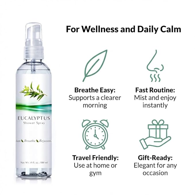 Three Drops of Life Eucalyptus Shower Spray, Premium Essential Oil Mist, Spa Quality for Strong Refreshing Scent, Home, Office and Bath (Eucalyptus Spray for Shower, 4oz)