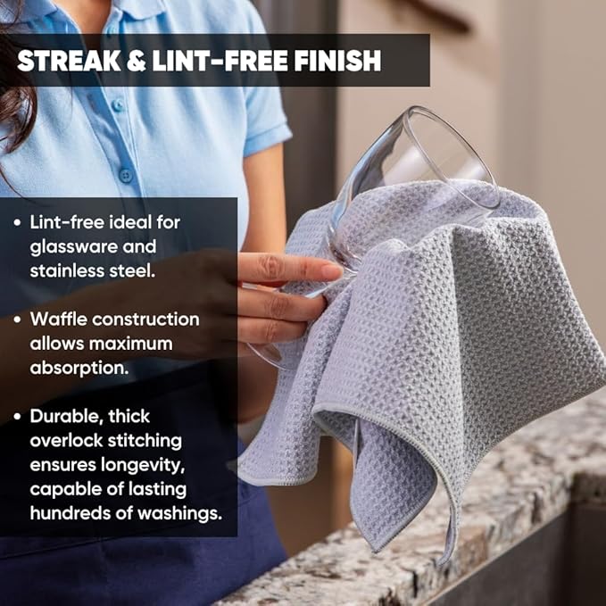 Kitchen Towels - Microfiber Waffle Weave Towels | Absorbent, No Lint, Thick, Reusable, Commercial, Soft, Hand, Tea, Glass, Bar, Sublimation Blank, Polyester Cloths (White, 16 x 16 (6 Pack))
