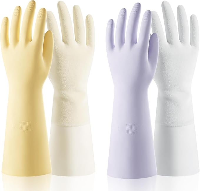 ThxToms 2 Pair Nitrile Dishwashing Cleaning Gloves,with Cotton Flocked Liner,Skin-Friendly & Anti-Slip Design,Y&P