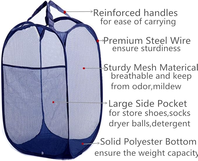 Durable Space Saving Laundry Basket Hanging Clothes Sorting Hampers With Reinforced Handles For College Dorm,Nursery,Office Rectangle