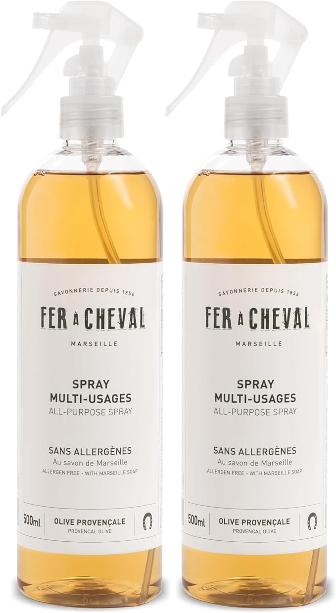 Fer à Cheval Versatile Marseille All-Purpose Spray Cleaner - Natural Provençal Olive Scent, Allergen-Free, 99% Natural Ingredients, 500 ml/16.9 fl oz (2-Pack)