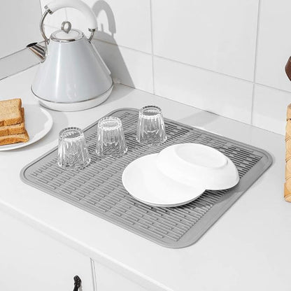 MicoYang Silicone Dish Drying Mat for Multiple Usage,Easy clean,Eco-friendly,Heat-resistant Silicone Mat for Kitchen Counter or Sink,Refrigerator or Drawer Liner Grey XL 18 inches x 16 inches