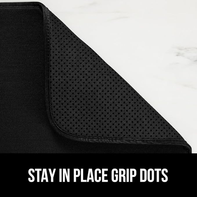 GORILLA GRIP Ultra Water Absorbent Microfiber Dish Drying Mat 2 Pack, Quick Dry Thick Mesh, Slip Resistant Pad for Sink Dishes or Under Rack, Kitchen Counter Accessories, Machine Wash, 18x16, Black