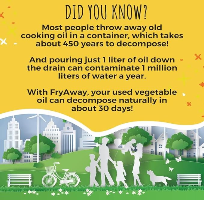 FryAway Cooking Oil Solidifier, Vegetable/Canola Oil Hardener for Easy Disposal, Natural Oils Solidifies, Grease Solidifying Powder, Waste Solution As Seen on Shark Tank, Deep Fry, Up to 1 Gallon