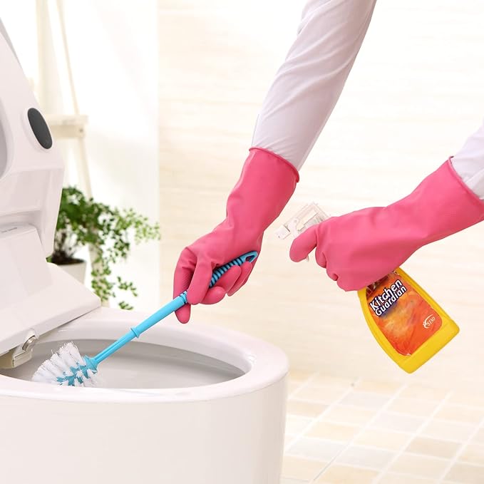 Bamllum 3 Pairs Rubber Cleaning Gloves for Household - Reusable Dishwashing Gloves for Kitchen, Flexible Long-lasting & Waterproof (Small, Green+Red+Orange)