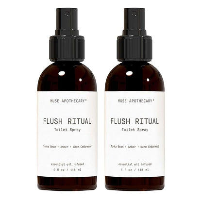 Muse Apothecary Flush Ritual - Aromatic & Refreshing Toilet Spray, Use Before You Go, 4 oz, Infused with Natural Essential Oils - Tonka Bean + Amber + Warm Cedarwood, 2 Pack