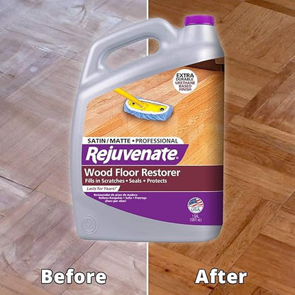 Rejuvenate Professional Wood Floor Restorer and Polish with Durable Finish Application Satin Finish 128oz & All Fllors Cleaner 128oz
