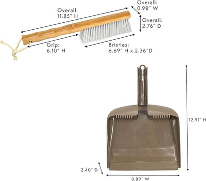 Harper Live.Love.Clean. Snap-Together Bamboo Counter Brush & Resin Dust Pan Set for Cleaning Dust, Pet Hair & Fine Dry Dirt