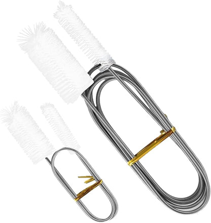 Flexible Long Drain Brush Set, Stainless Steel Tube Cleaning Brushes for Kitchen, Sink, Drain Pipe and Long Pipe Cleaning, with Large Double Elastic Nylon Ends(Color:White)