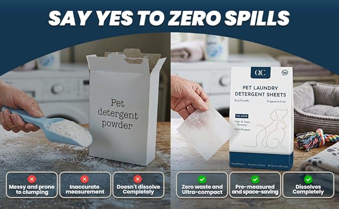Pet Laundry Detergent Sheets Enzyme Based Odor & Pet Urine Remover-Pet Safe Laundry Sheets-Stain Eliminator-HE Washer Friendly-60 Loads-Carpet & Upholstery Cleaner