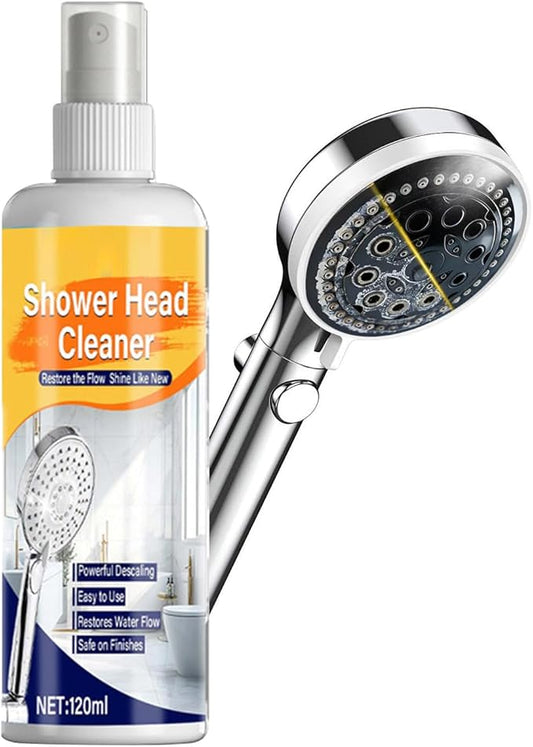 Powerful Shower Cleaner Spray, Multi Purpose Descaling Solution, 120ml Bottle with Microfiber Towel, Household Bathroom Cleaner Kit, Shower Head Accessory Quick Action, Cleaning Tool for Tiles Faucet