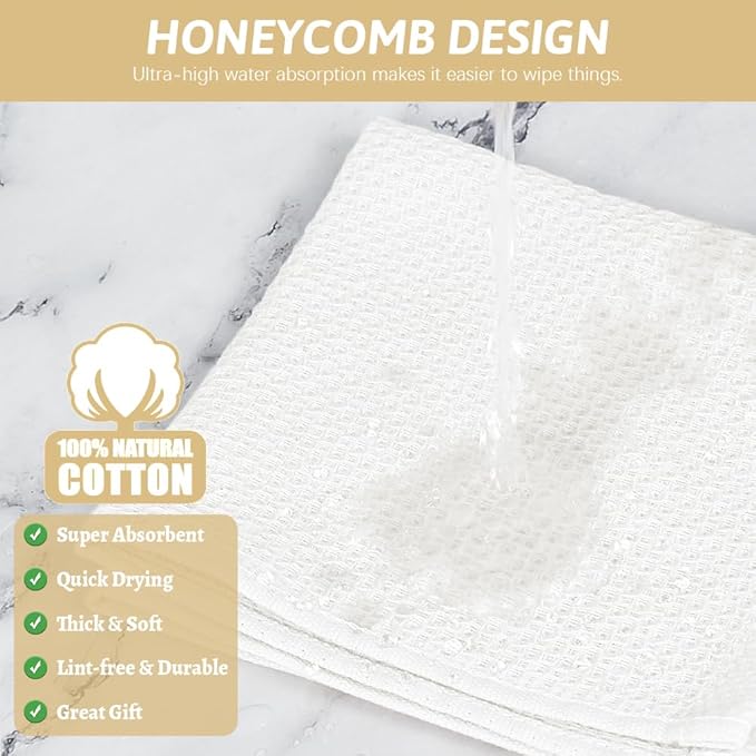 Nialnant 100% Cotton Dish Cloths for Washing Dishes, 4 Pack Waffle Weave Dish Towels,Super Soft Absorbent Cleaning Rags-White,12x12 Inch