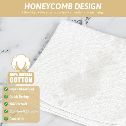 Nialnant 100% Cotton Dish Cloths for Washing Dishes, 4 Pack Waffle Weave Dish Towels,Super Soft Absorbent Cleaning Rags-White,12x12 Inch