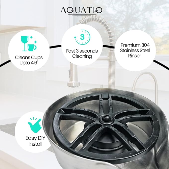 2 in1 Glass Rinser for Kitchen Sink - Stainless Steel Cup Cleaner - Counter Top Bottle Washer - Kitchen Sink Accessories - Attachements - Sink Sprayer (Nickel)