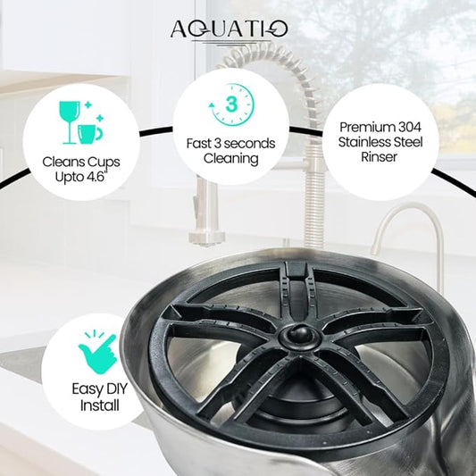 2 in1 Glass Rinser for Kitchen Sink - Stainless Steel Cup Cleaner - Counter Top Bottle Washer - Kitchen Sink Accessories - Attachements - Sink Sprayer (Nickel)