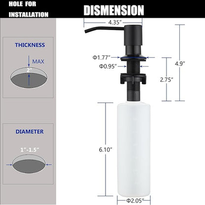 Soap Dispenser for Kitchen Sink Matte Black, Lotion Dispenser for Kitchen Sink Stainless Steel Sink Soap Dispenser 13 OZ Bottle Built in Design Refill from The Top