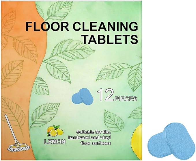 Floor Cleaner Tablets for Hard Floors, Multi-Surface Mopping Tablets, Fast Dissolving, Lemon Scent, 12 Count (1pcs)