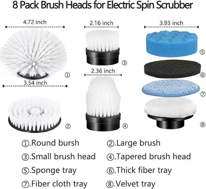 Electric Spin Scrubber Replacement Heads 8 in 1 Cleaning Brush, for Electric Spin Scrubber of ANS-8051A/8050 Power Shower Scrubber,for Household and Heavy Oil Pollution Cleaning Black