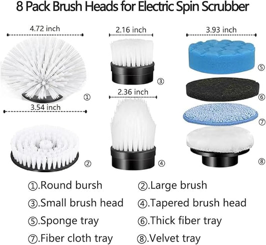 Electric Spin Scrubber Replacement Heads 8 in 1 Cleaning Brush, for Electric Spin Scrubber of ANS-8051A/8050 Power Shower Scrubber,for Household and Heavy Oil Pollution Cleaning Black
