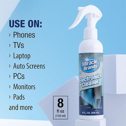 MiracleSpray for Electronics Cleaning, Safe Multisurface Cleaner for Any TV, Phone, Monitor, Keyboard, Screen, Computer, Includes Microfiber Towel - 8 Ounce Kit