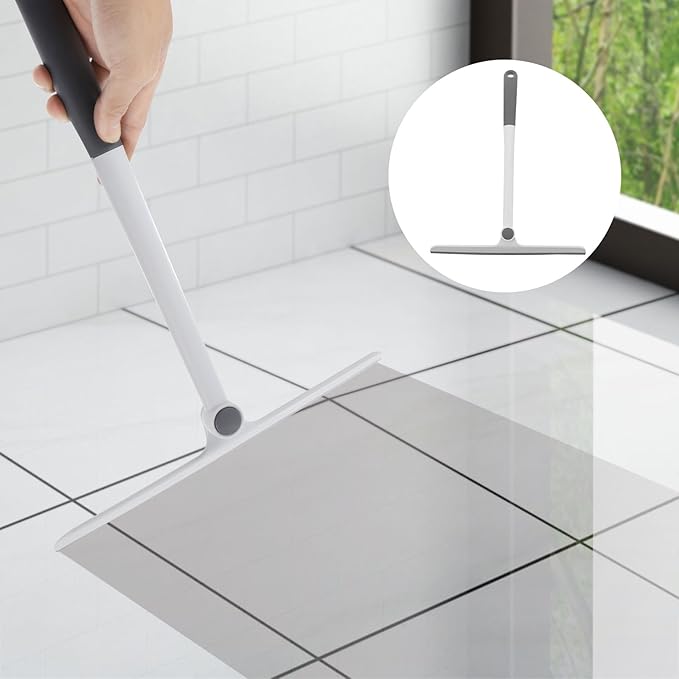 Rotating Glass Squeegee for Home Use Grey White, Multipurpose Nonslip Window and Mirror Cleaner, Bathroom and Car Water Wiper Cleaning Tool