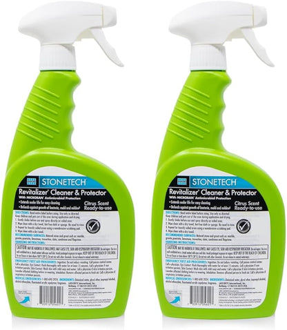 StoneTech Revitalizer Cleaner and Protector | Natural Stone Cleaner | Marble, Quartz, Granite Countertop Cleaner | 3-in-1 Cleans and Reseals | 2-Pack 24 oz Spray + Microfibers, Citrus Scent