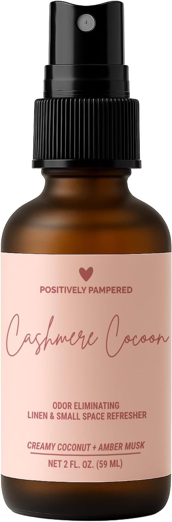 Cashmere Cocoon Luxury Small Space Air & Linen Freshener Spray - Creamy Coconut + Amber Musk - Artisan Blended Home Fragrance - Non Toxic Room Spray + Odor Eliminator - 2 oz Travel Size