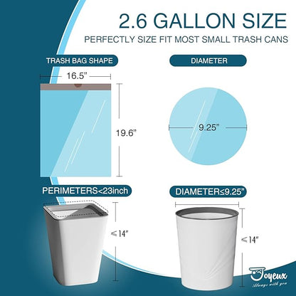 JOYEUX 2.6 Gallon Small Trash Bags, No-Tearing Drawstring Mini Garbage Bags for Bathroom Kitchen, Beachside Breeze Scent, 66 Count