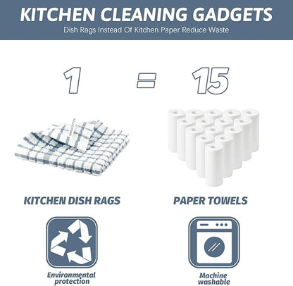 Nialnant 8PCS Dish Cloths,100% Cotton Soft Absorbent Cleaning Rags,Quick Drying Dish Towels for Kitchen,Washing Dishes-Blue Plaid+Yellow Plaid,12x12in