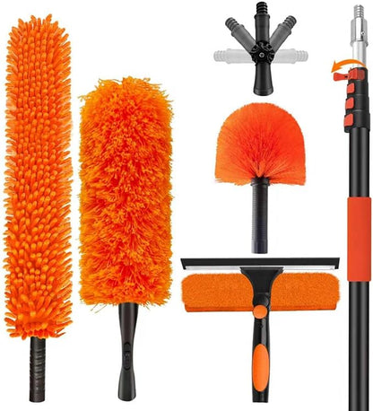 26FT High Reach Duster Cleaning Kit with 20FT Pole | 4-in-1 Tool Set with Universal Swivel Joint | High Ceiling Fan Cleaner, Microfiber Duster & Window Squeegee for Safe High-Reach Cleaning