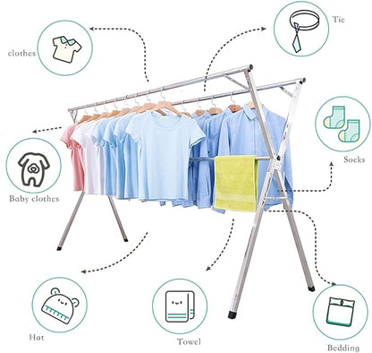 AIODE Clothes Drying Rack for Laundry Foldable, 79 inch Stainless Steel Pool Towel Rack Outdoor Free Standing Clothing Hanger Indoor