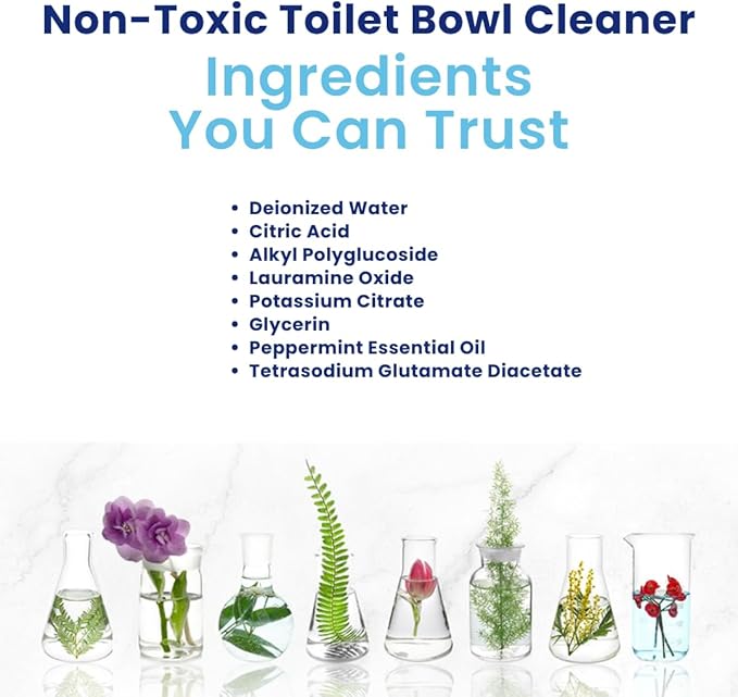 Truly Free Toilet Bowl Cleaner - Heavy-Duty Stain Remover - Septic Safe, Plant-Based Formula - Fresh Peppermint Scent - 2 Refills (3oz) with Empty Refillable Bottle