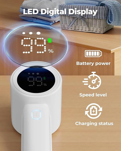 ASNUG Fabric Shaver, Electric Lint Remover, Sweater Shavers to Remove Pilling with 3 Speeds, 6 Leaf Blade, LED Display & Type-C Rechargeable, Removes Fuzz, Pills for Clothes, Couch, Furniture