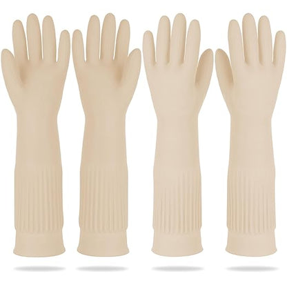 Mamison 2 Pairs Reusable Waterproof Household Dishwashing Cleaning Rubber Gloves, Non-Slip Kitchen Glove (Ivory, XL (Pack of 2))