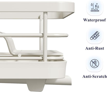 Kitsure Dish Drying Rack - Compact Dish Rack with Utensil Holder & Adjustable Water Outlet, Rust-Proof & Scratch-Resistant Drying Rack for Kitchen, 14.5" x 12.0" x 4.0", Light Grey