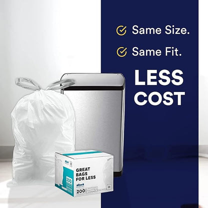 Plasticplace Custom Fit Trash Bags Compatible with simplehuman Code Q (200 Count) Drawstring Garbage Bags 13-17 Gallon White, Tear-Resistant Tall Kitchen Trash Bags for Garbage Cans Recycling 1.2 Mil
