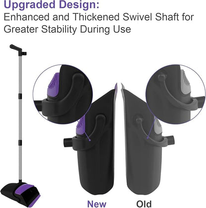 Broom and Dustpan Set, Upright Purple Broom with Dustpan Combo Set 51" Long Handle, Self Cleaning Dust Pan for Home, Kitchen and Office