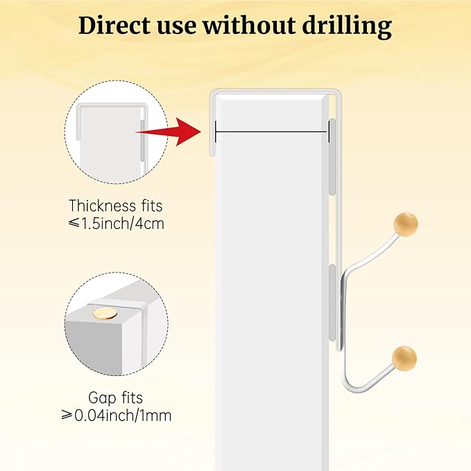 6 PCS Over The Door Hooks,Door Hooks for Hanging Towels,Clothes,Hats,Bags,Back of Door Towel Hanger with Non-Slip Pads,Fits Doors 0.7-1.5" for Bathroom,Bedroom,Closet(White)